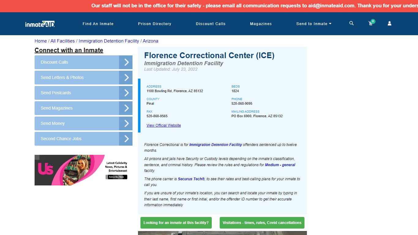 Florence Correctional Center (ICE) - Inmate Search - Florence, AZ